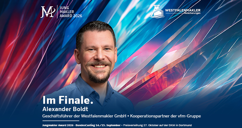 Das Bild zeigt den Makler Alexander Boldt, der im Finale des Jungmakler-Awards 2026 steht.